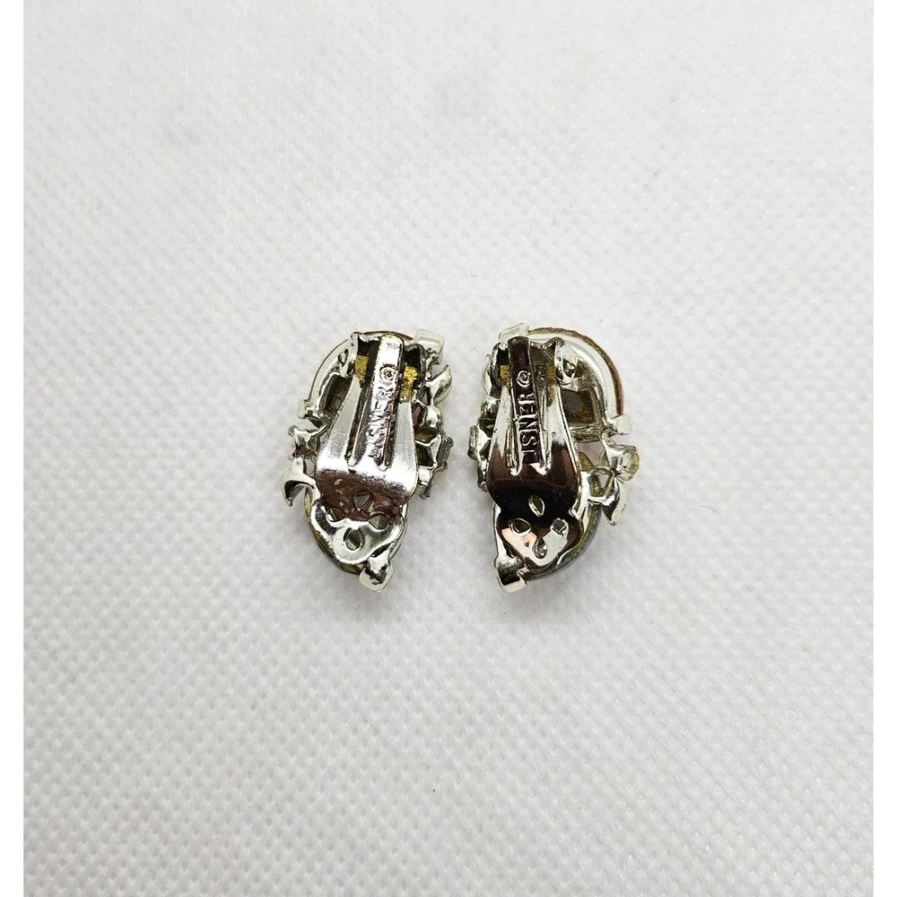 Vintage Lisner Clip On Earrings Pink Blue Iridescent Glass AB Rhinestone Climber